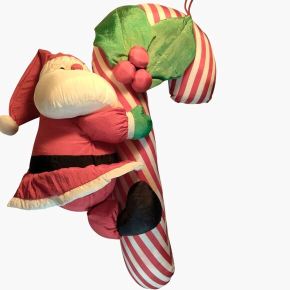 Santa Hanging Candy Cane Plush Vintage Christmas 18 inches - Picture 7 of 9